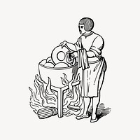 Medieval peasant drawing, dishwasher servant illustration vector. Free public domain CC0 image.