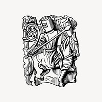 Fighting knight drawing, medieval war illustration vector. Free public domain CC0 image.