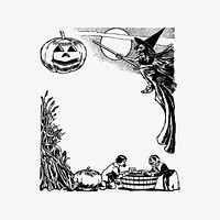 Halloween frame clipart, black and white illustration vector. Free public domain CC0 image.