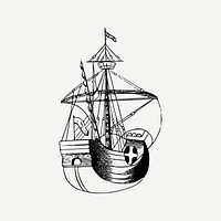 Antique ship clipart, voyage illustration psd. Free public domain CC0 image.
