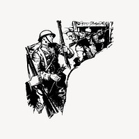 Soldiers at war drawing, battle illustration vector. Free public domain CC0 image.