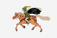 Medieval man, horse riding illustration. Free public domain CC0 image.