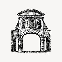 Vintage arch drawing, architecture illustration vector. Free public domain CC0 image.