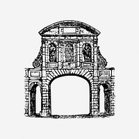 Vintage arch, architecture illustration. Free public domain CC0 image.