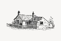 Vintage cottage drawing, countryside building illustration vector. Free public domain CC0 image.