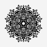 Decorative mandala decoration black and white illustration clipart. Free public domain CC0 image