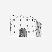 Building ruin black and white illustration clipart. Free public domain CC0 image
