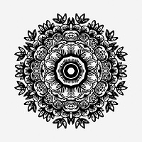 Decorative mandala decoration black and white illustration clipart. Free public domain CC0 image