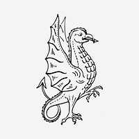 Griffin black and white illustration clipart. Free public domain CC0 image