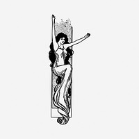 Beautiful woman divider black and white illustration clipart. Free public domain CC0 image