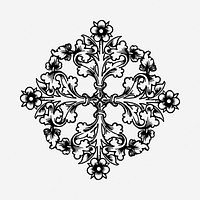 Elegant floral decorative black and white illustration clipart. Free public domain CC0 image