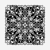 Elegant square decorative black and white illustration clipart. Free public domain CC0 image