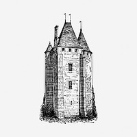 Fort tower black and white illustration clipart. Free public domain CC0 image