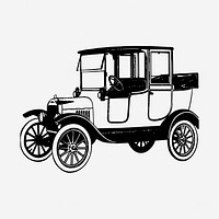 Classic car black and white illustration clipart. Free public domain CC0 image