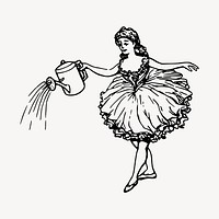 Ballerina watering illustration clipart vector. Free public domain CC0 image