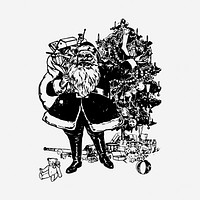 Santa Claus black and white illustration clipart. Free public domain CC0 image