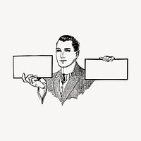 Blank placards, man in suit illustration clipart vector. Free public domain CC0 image