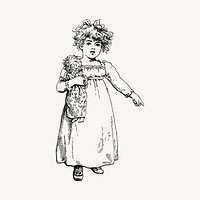 Old fashioned girl illustration clipart vector. Free public domain CC0 image