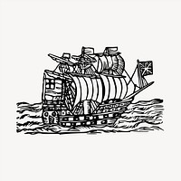 Sailing ship clipart, vintage hand drawn vector. Free public domain CC0 image.