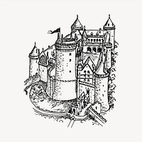 Castle clipart, vintage hand drawn vector. Free public domain CC0 image.