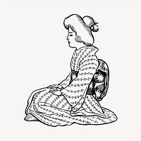 Japanese Kimono clipart, vintage hand drawn vector. Free public domain CC0 image.