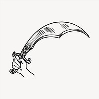 Scimitar sword clipart, vintage hand drawn vector. Free public domain CC0 image.