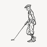 Golfer clipart, vintage hand drawn vector. Free public domain CC0 image.