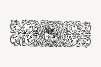 Lion border clipart, vintage hand drawn vector. Free public domain CC0 image.