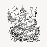 Lord Ganesha, Hindu God clipart, vintage hand drawn vector. Free public domain CC0 image.