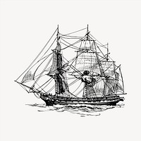 Sailing ship clipart, vintage hand drawn vector. Free public domain CC0 image.