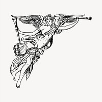 Angel with horn clipart, vintage hand drawn vector. Free public domain CC0 image.