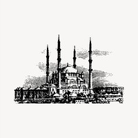 Selimiye Mosque clipart, vintage hand drawn vector. Free public domain CC0 image.