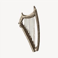 Celtic harp clipart, vintage hand drawn vector. Free public domain CC0 image.