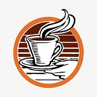 Coffee shop logo sticker, beverage illustration psd. Free public domain CC0 image.