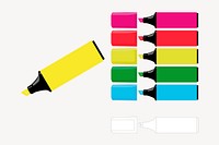 Colorful highlighter markers clipart, stationery illustration. Free public domain CC0 image.