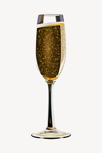 Champagne glass sticker, beverage illustration psd. Free public domain CC0 image.