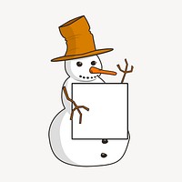 Snowman holding sign frame clipart, decoration illustration vector. Free public domain CC0 image.