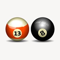Billiard balls clipart, sport equipment illustration vector. Free public domain CC0 image.