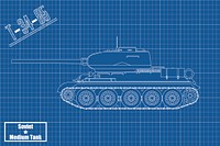 Military tank blueprint, vehicle illustration vector. Free public domain CC0 image.