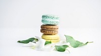 Food desktop wallpaper background, stack of macarons