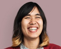 Happy man, long hair smiling face photography psd