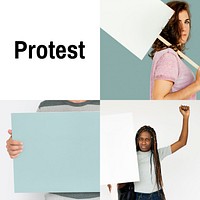 Collage of diversity people protest demonstration collection