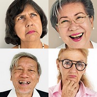 Set of Diversity People Face Expression Emotion Studio Collage