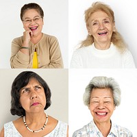 Senior Adult Women Smiling Happily Studio Portrait Collage