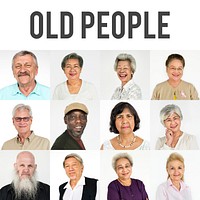 Set of Diversity Senior Adult People Face Expression Studio Collage