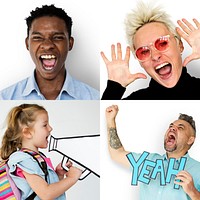 People Scream Shout Feeling Emotion Expression Studio Portrait Collage