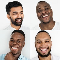 Diversity Adult Men Set Gesture Studio Portrait Isolated Collage