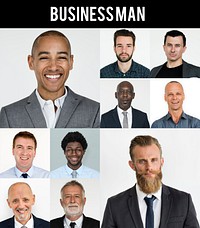 Collection of headshot businessman investor with face expression