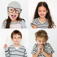 People Set of Diversity Kids Playful Studio Collage