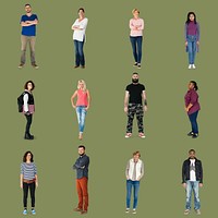 Various of diversity people full body set standing with smiling on background